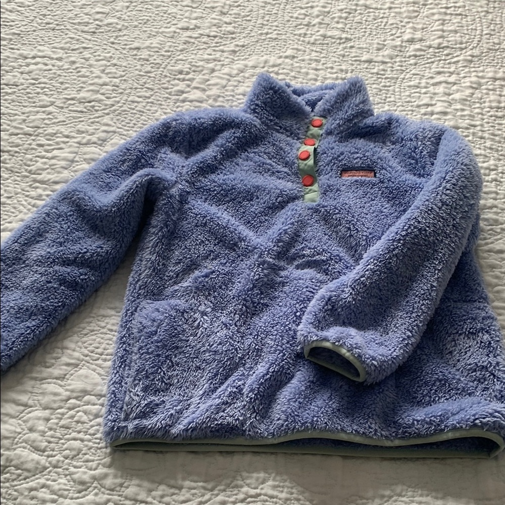 Vineyard Vines girls blue pink Fleece Pullover, Medium